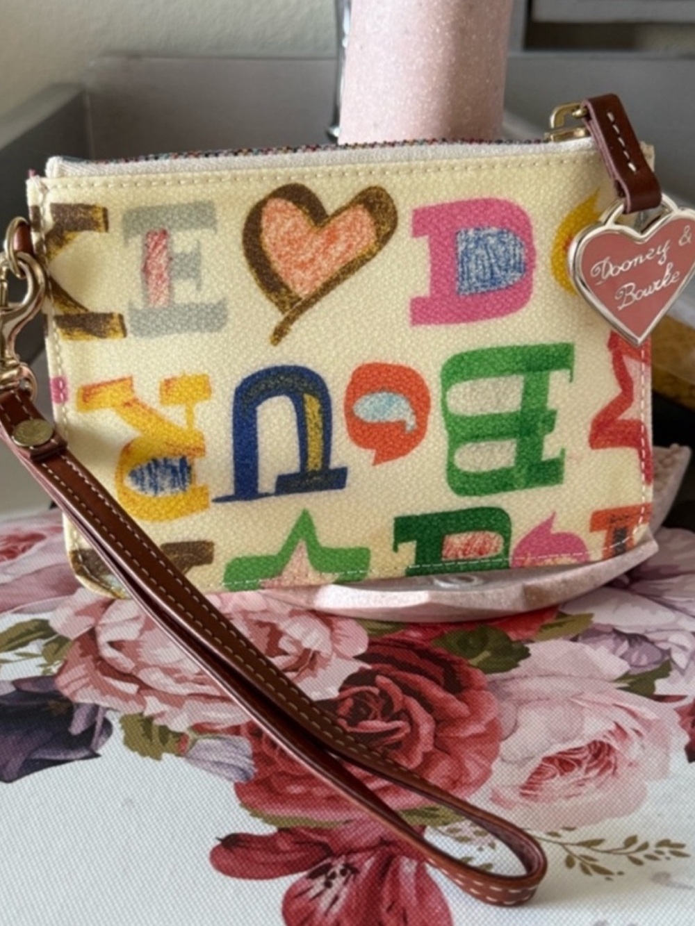 DOONEY & Bourke Y2K vintage scribble wristlet rainbow zipper attached keychain